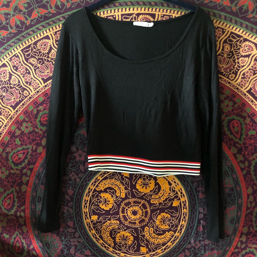 Red, Black, and White Racing Stripe Scoop Neck Tee